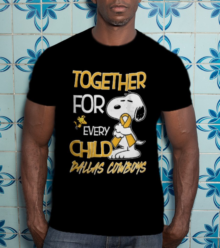 Dallas Cowboys Snoopy Woodstock Gold Ribbon Together For Every Child T-Shirt