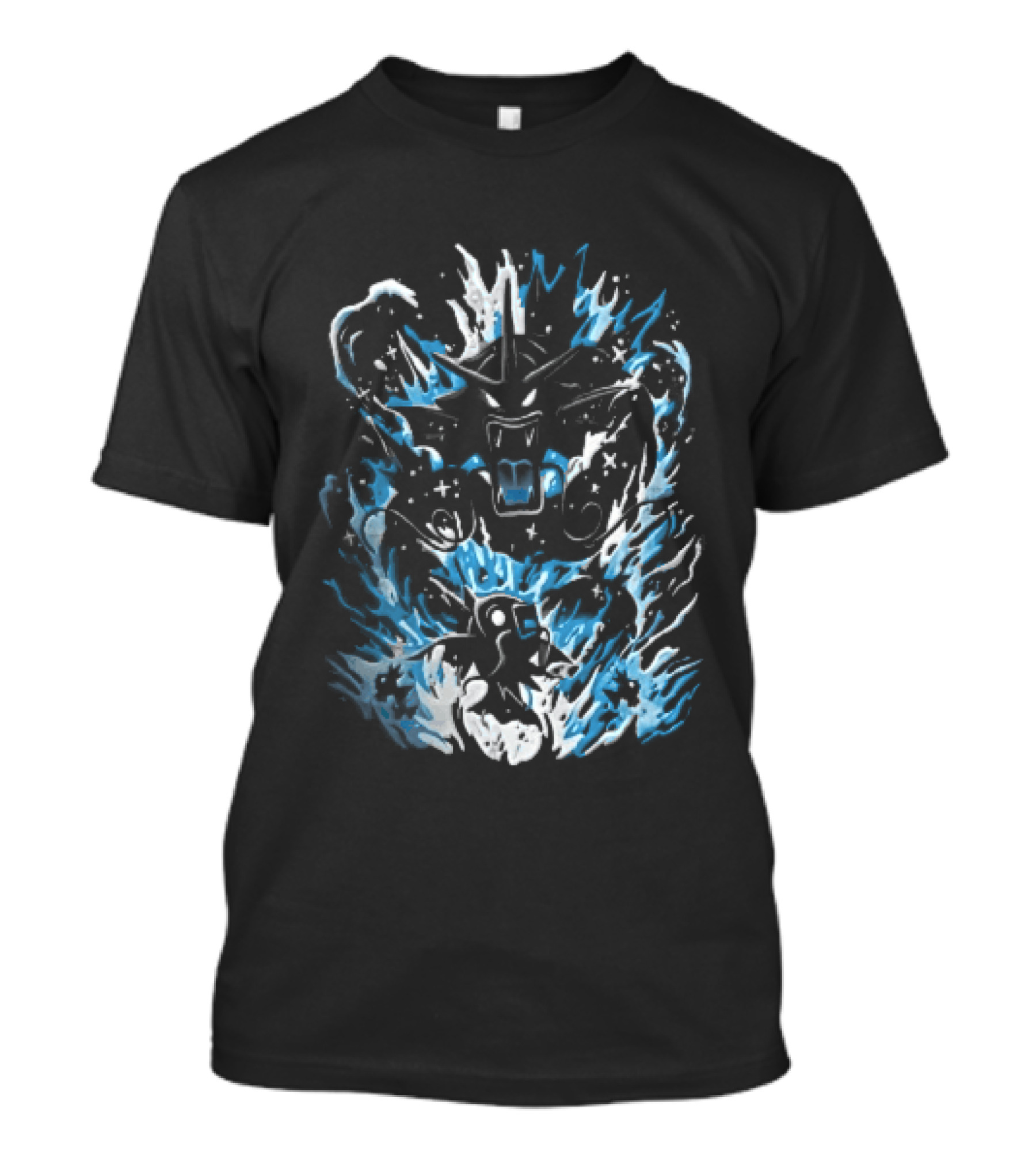 Dark Cartoon Red Gyarados Gold Magikarp Splashing Water Waves Pokémon Collection T-Shirt