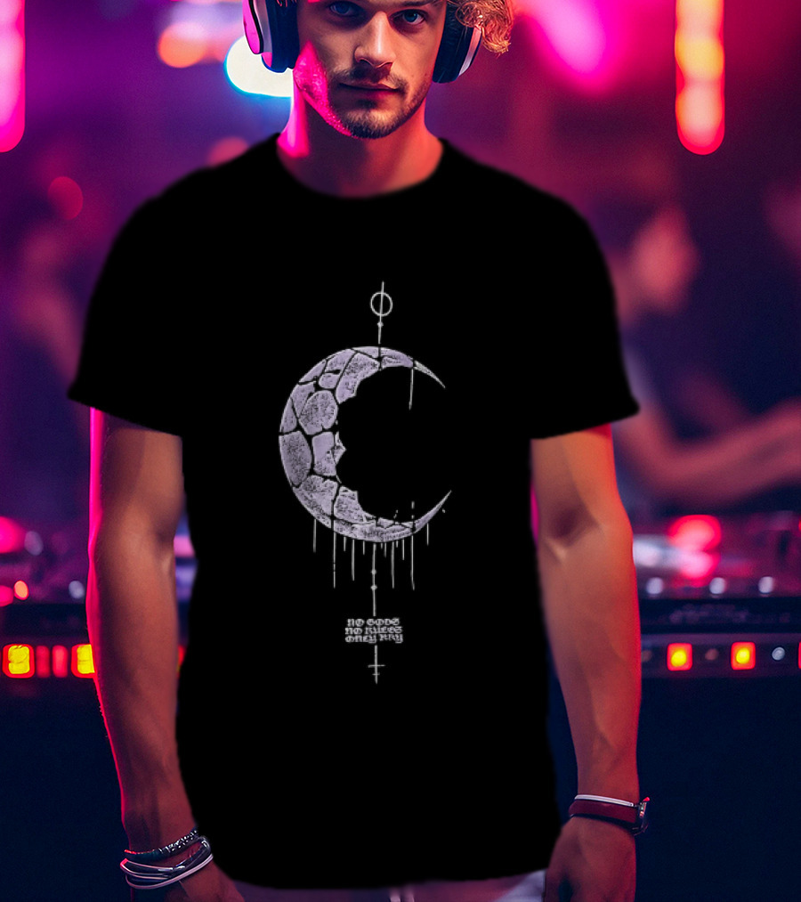 No Gods Rules Only Purple Cracked Crescent Moon T-Shirt