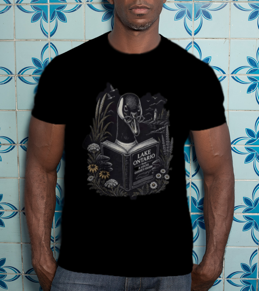 Lake Ontario Local Goose Guide With Glasses And Lighthouse Scene T-Shirt