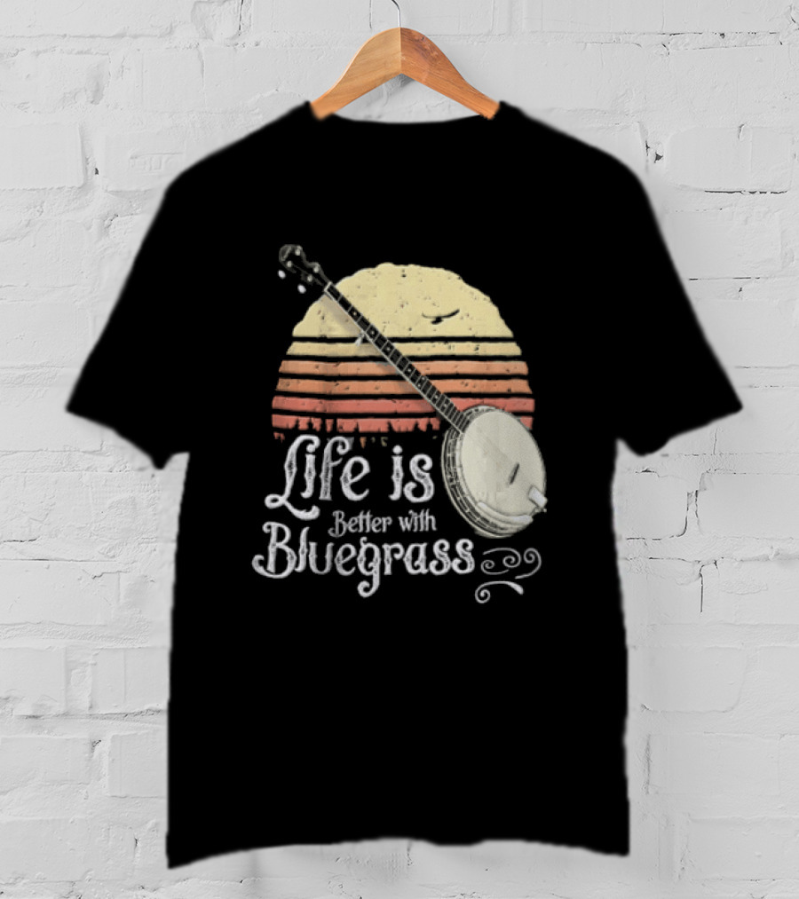Life Is Better With Bluegrass Vintage Sunset Banjo T-Shirt