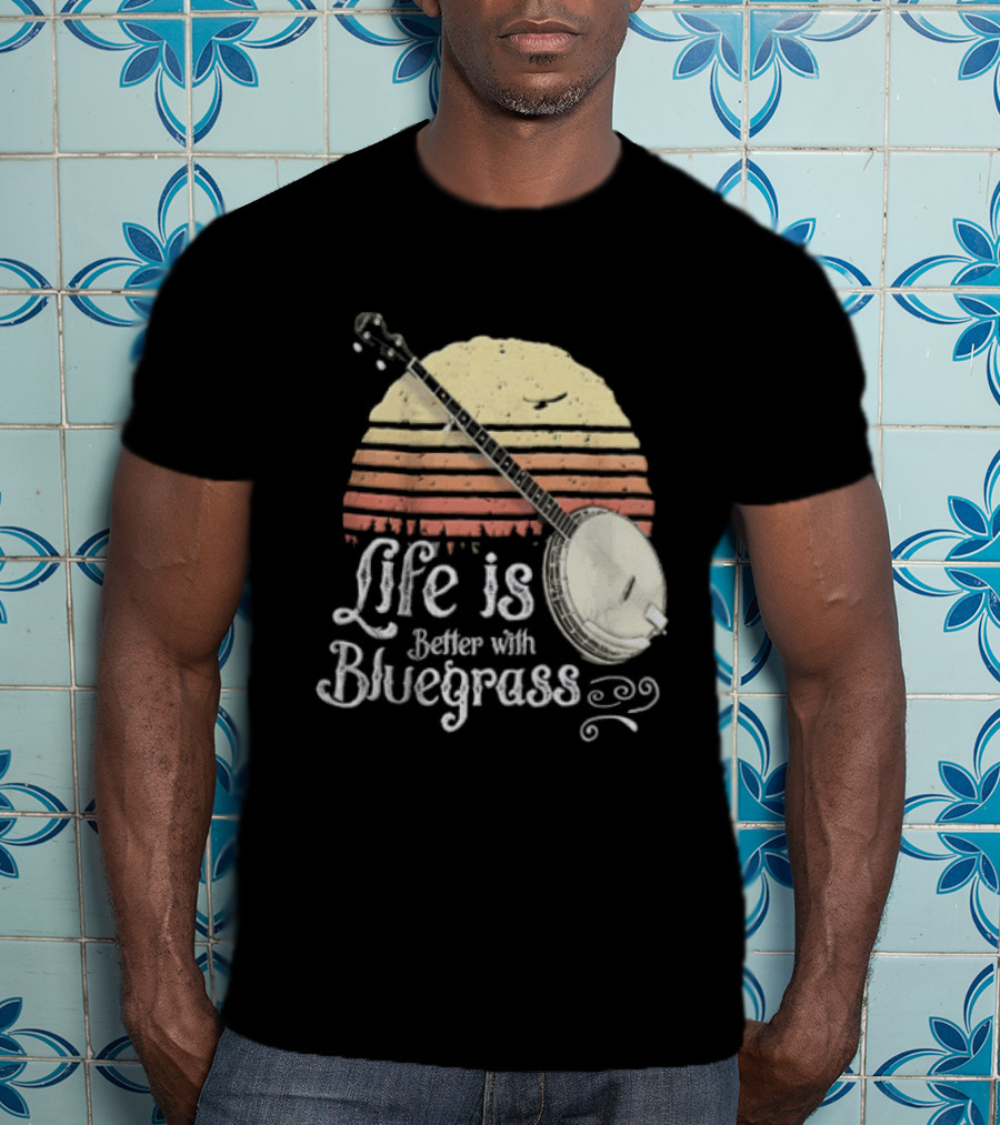 Life Is Better With Bluegrass Vintage Sunset Banjo T-Shirt