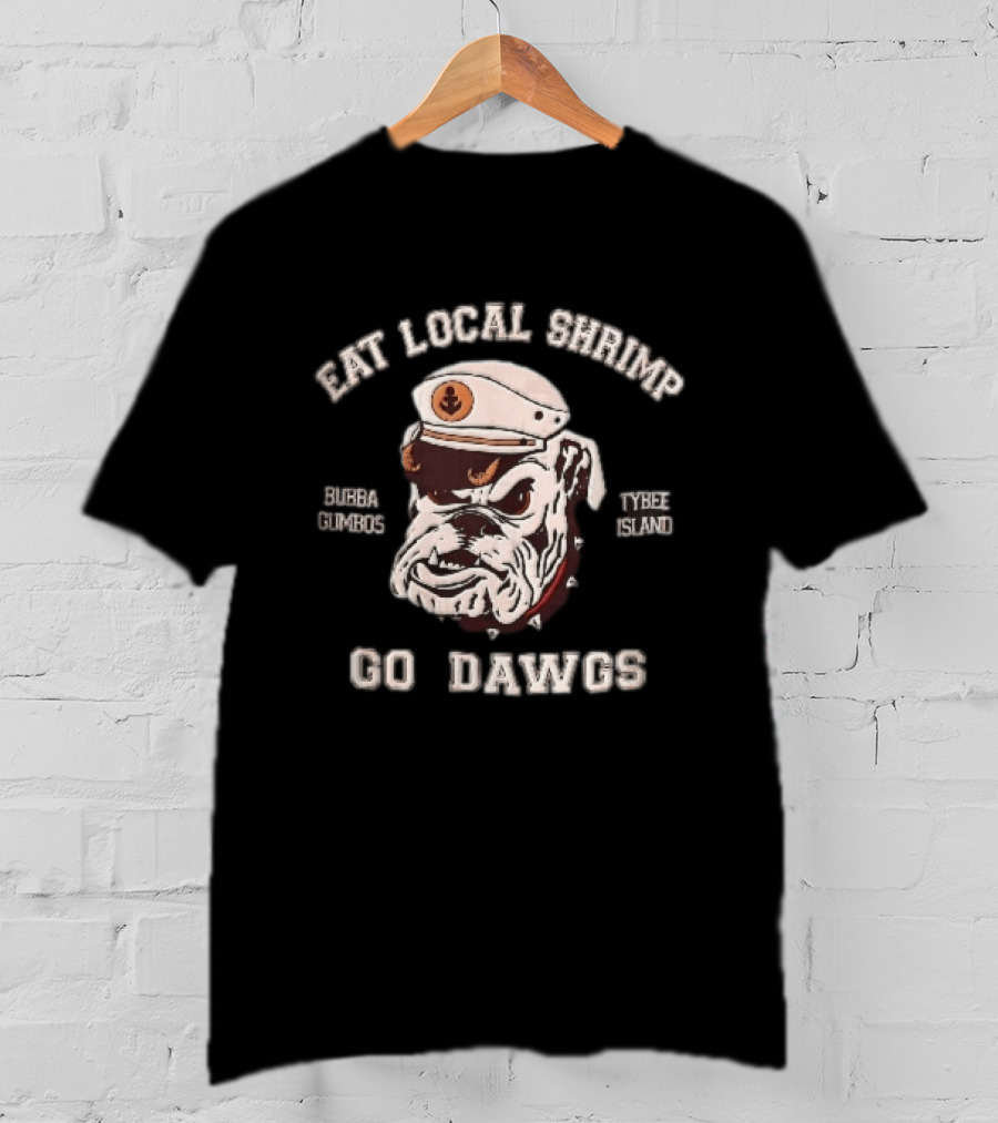 Eat Local Shrimp Bubba Gumbos Tybee Island Go Dawgs Captain Hat Spiked Collar T-Shirt