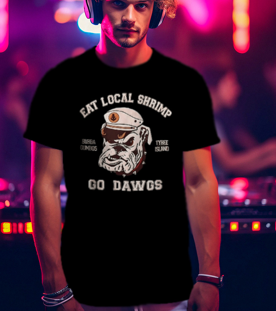 Eat Local Shrimp Bubba Gumbos Tybee Island Go Dawgs Captain Hat Spiked Collar T-Shirt