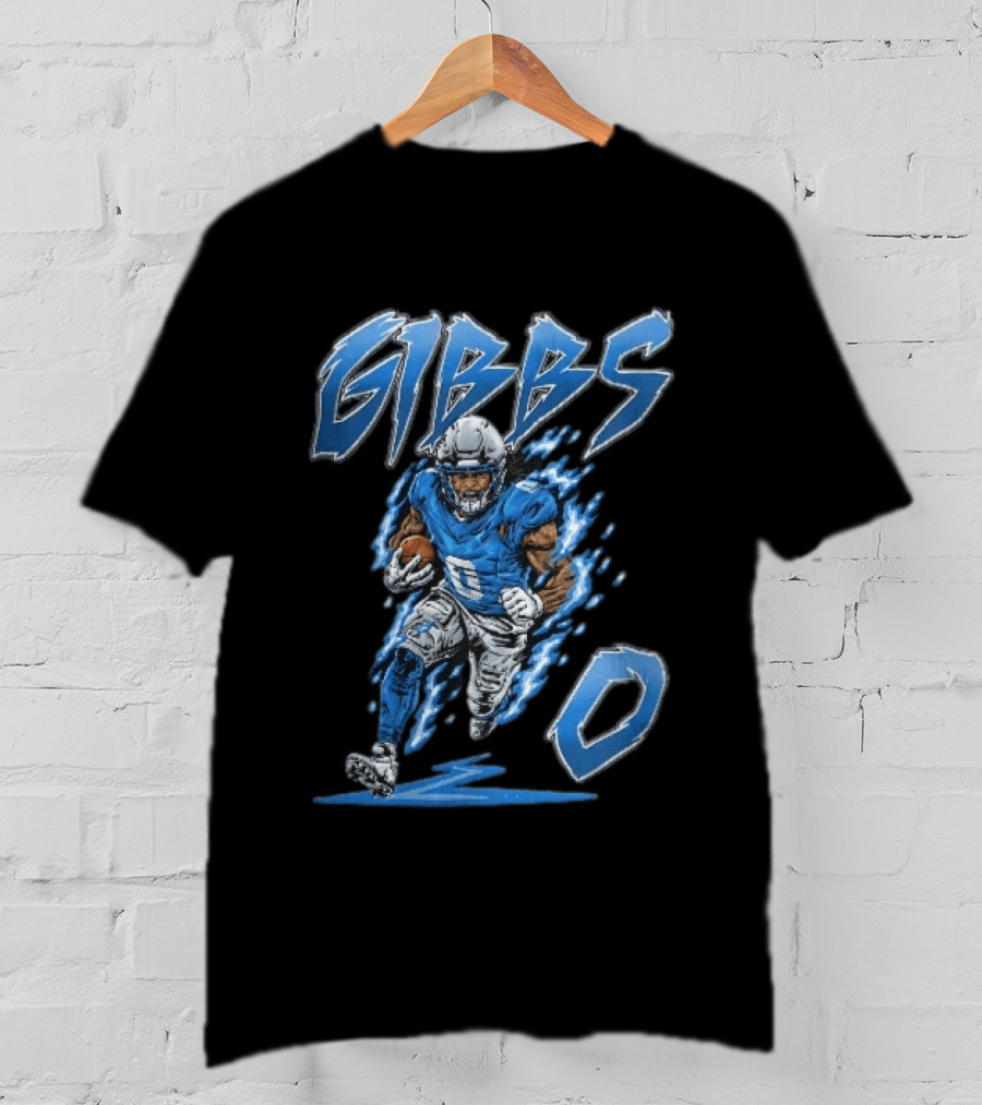 Gibbs 0 Blue Energy Lightning Running Football Player Cartoon T-Shirt
