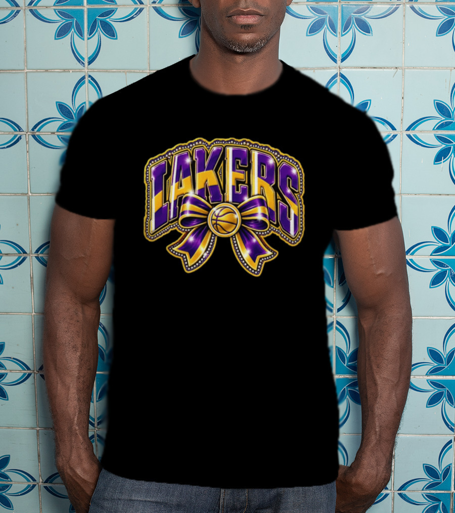 Los Angeles Lakers NBA Basketball Bow Purple Gold T-Shirt