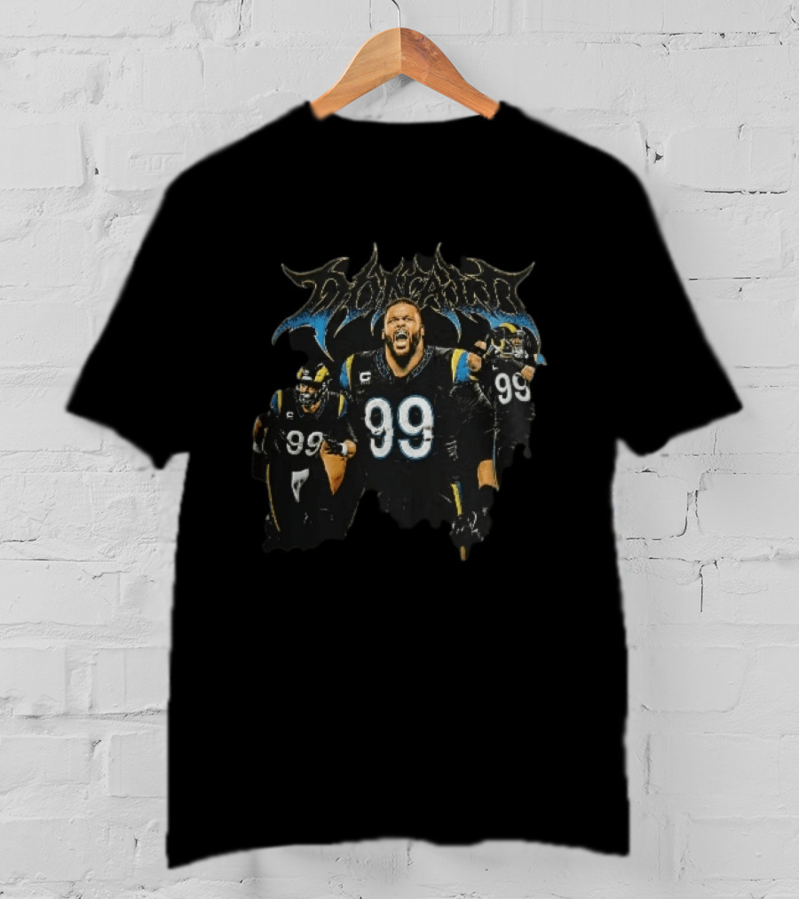 Los Angeles Rams Donald 99 Screaming Heavy Metal Font Collage T-Shirt