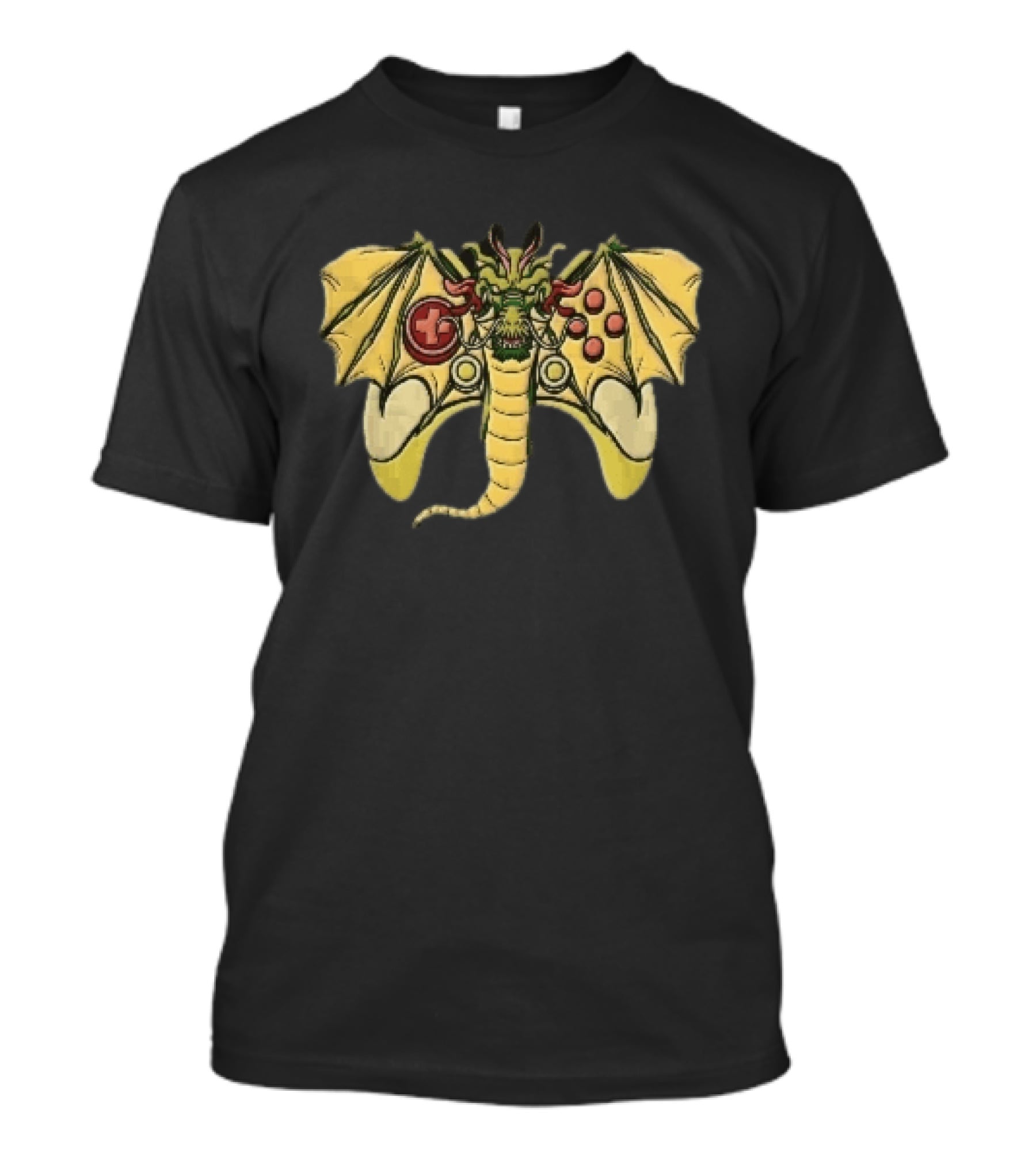 Green Chinese Dragon Head Gamepad Controller Wings Tail Cartoon Gamer Fun T-Shirt
