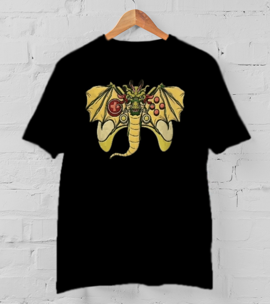 Green Chinese Dragon Head Gamepad Controller Wings Tail Cartoon Gamer Fun T-Shirt