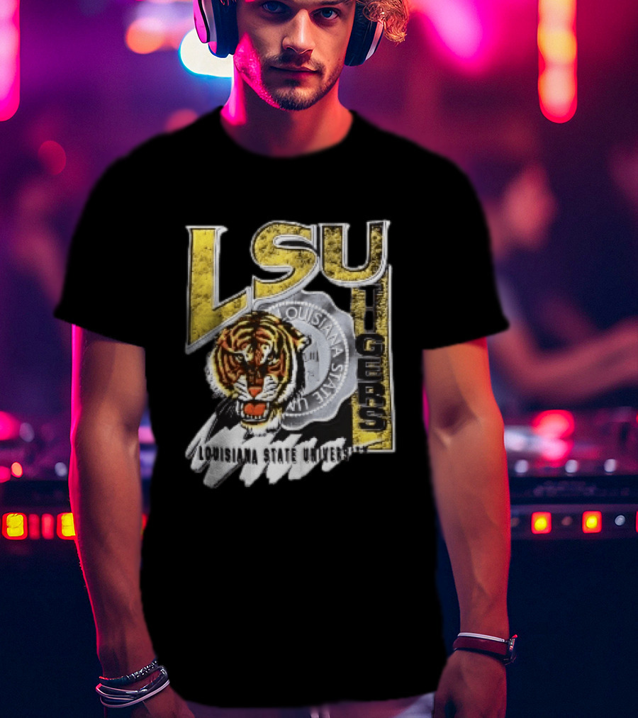LSU Tigers Louisiana State University Tiger Head Seal Distressed T-Shirt