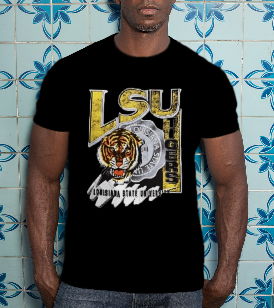 LSU Tigers Louisiana State University Tiger Head Seal Distressed T-Shirt