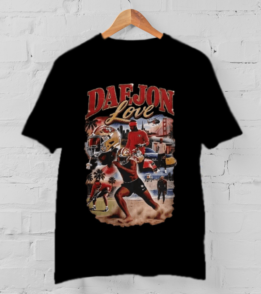 San Francisco 49ers Daejon Love Collage Running Barefoot Beach Player Photos T-Shirt