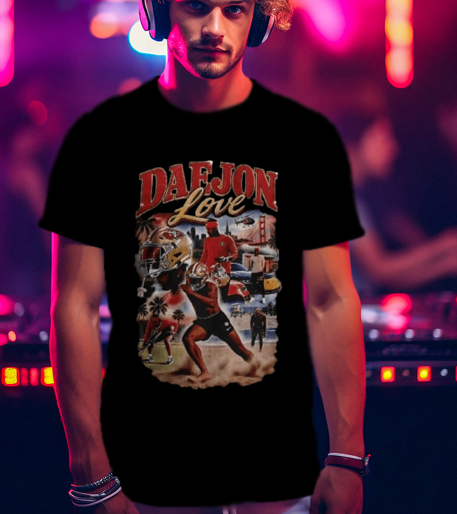 San Francisco 49ers Daejon Love Collage Running Barefoot Beach Player Photos T-Shirt