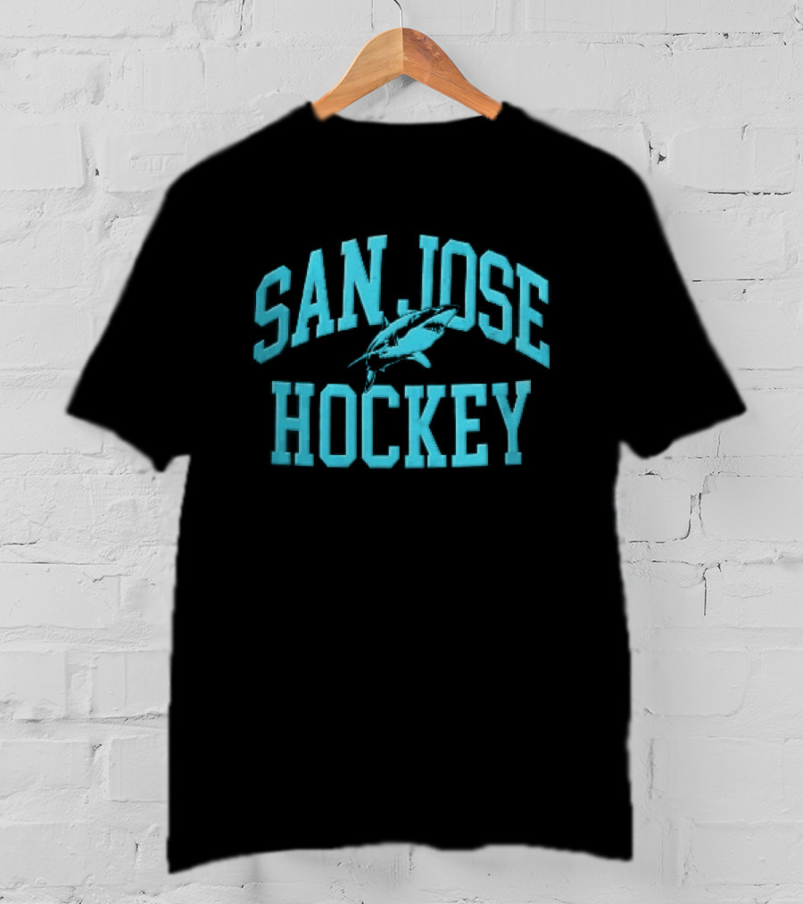 San Jose Hockey Great White Shark Arched Teal Halftone T-Shirt
