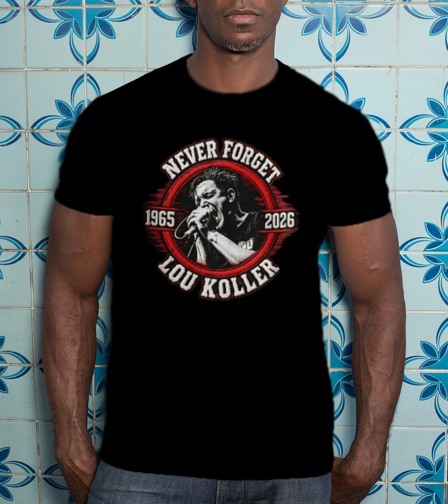 Never Forget Lou Koller 1965 2026 Singer Screaming Microphone Red Frame T-Shirt