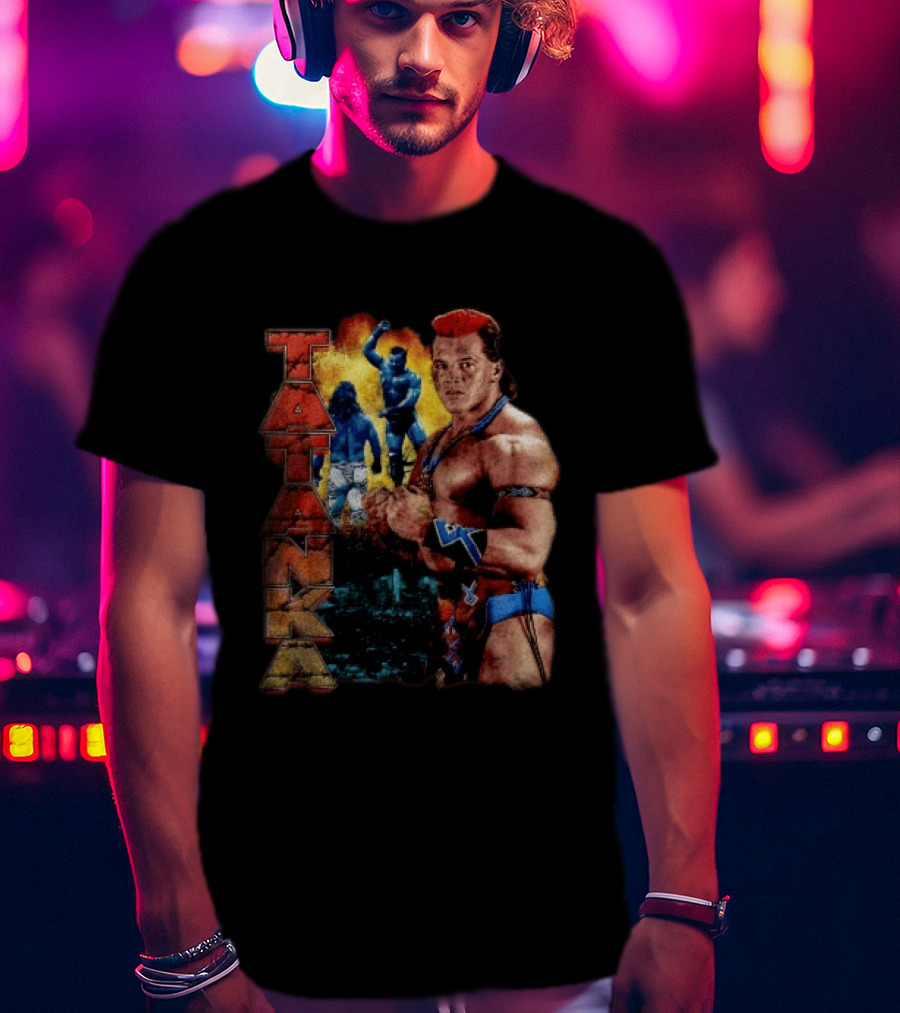 Tatanka Wrestling Legend Muscle Warrior Pose Action T-Shirt