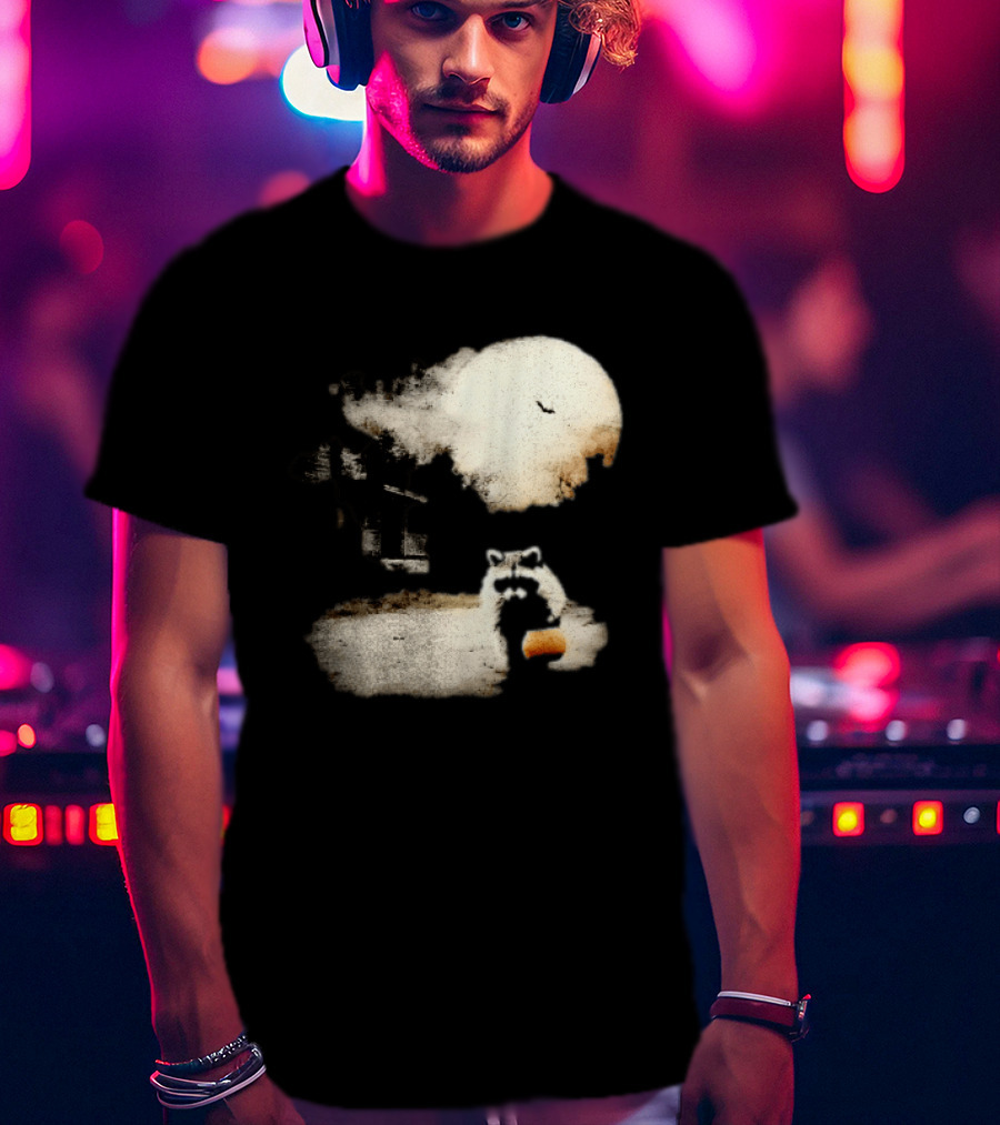 Halloween Spooky Pumpkin Raccoon Full Moon Scene T-Shirt