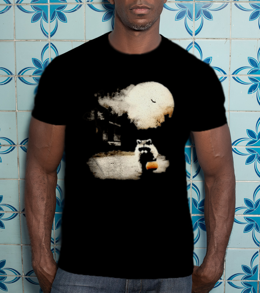 Halloween Spooky Pumpkin Raccoon Full Moon Scene T-Shirt