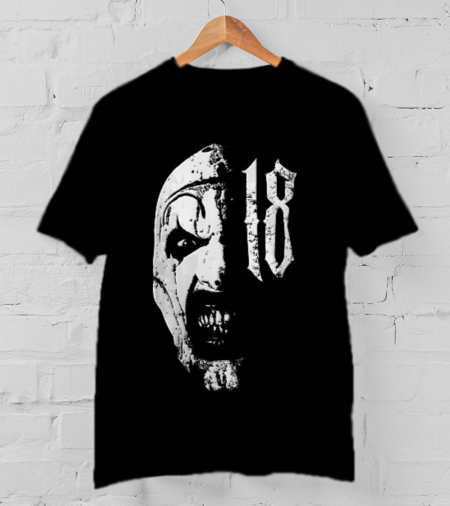 18 Terrifier Clown Distressed Half Face Screaming T-Shirt