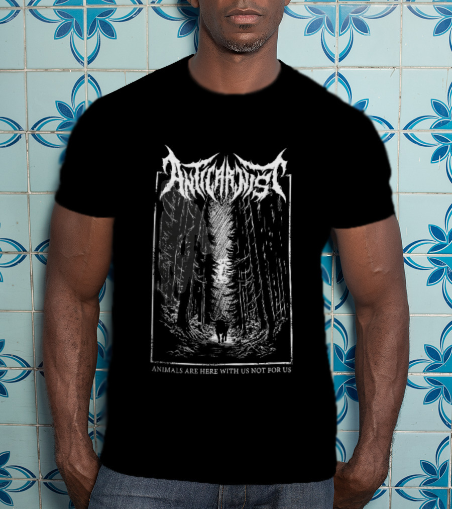 Anticarnist Horned Bull Walking Forest Path Moonlight Line Animals Are Here With Us Not For T-Shirt