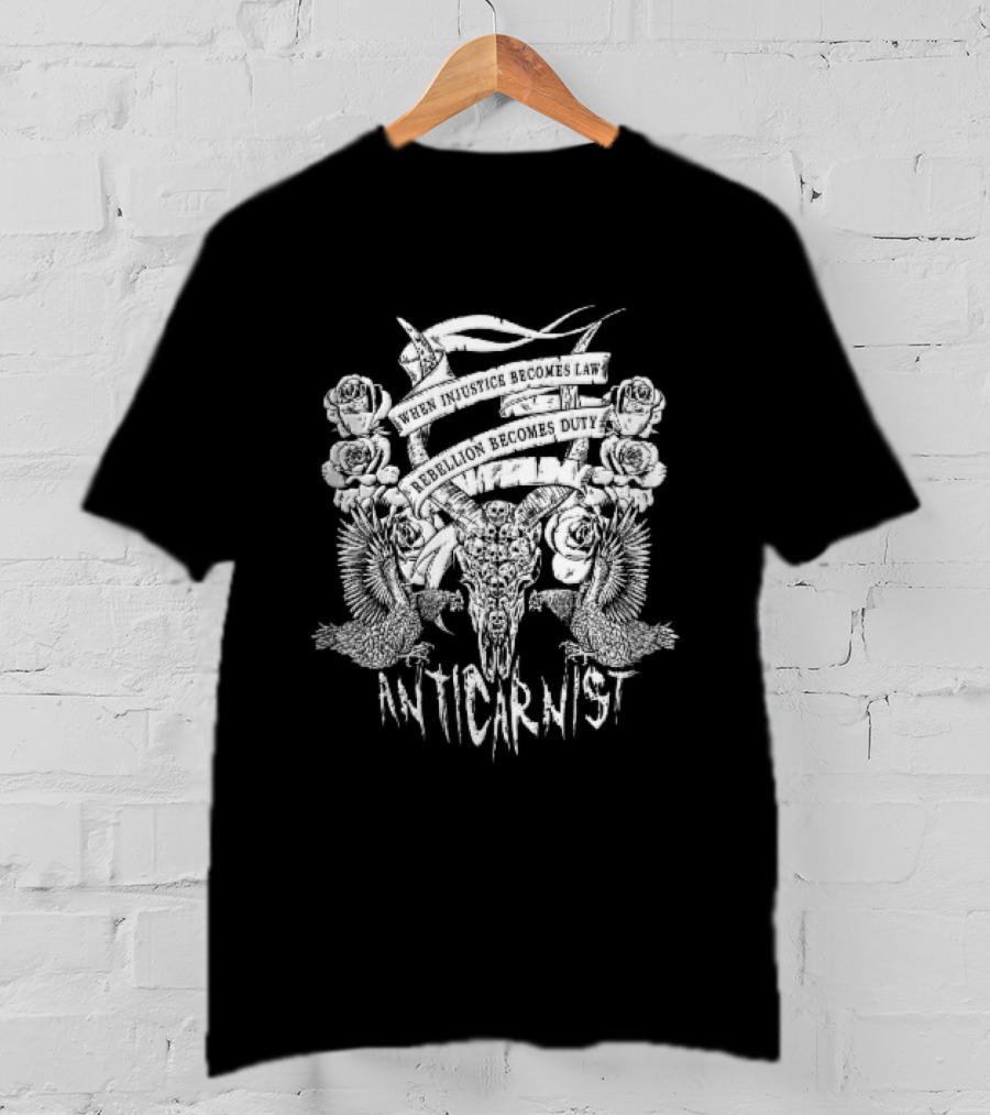 Anticarnist Horned Skull Injustice Rebellion Duty Human Skulls Chickens T-Shirt