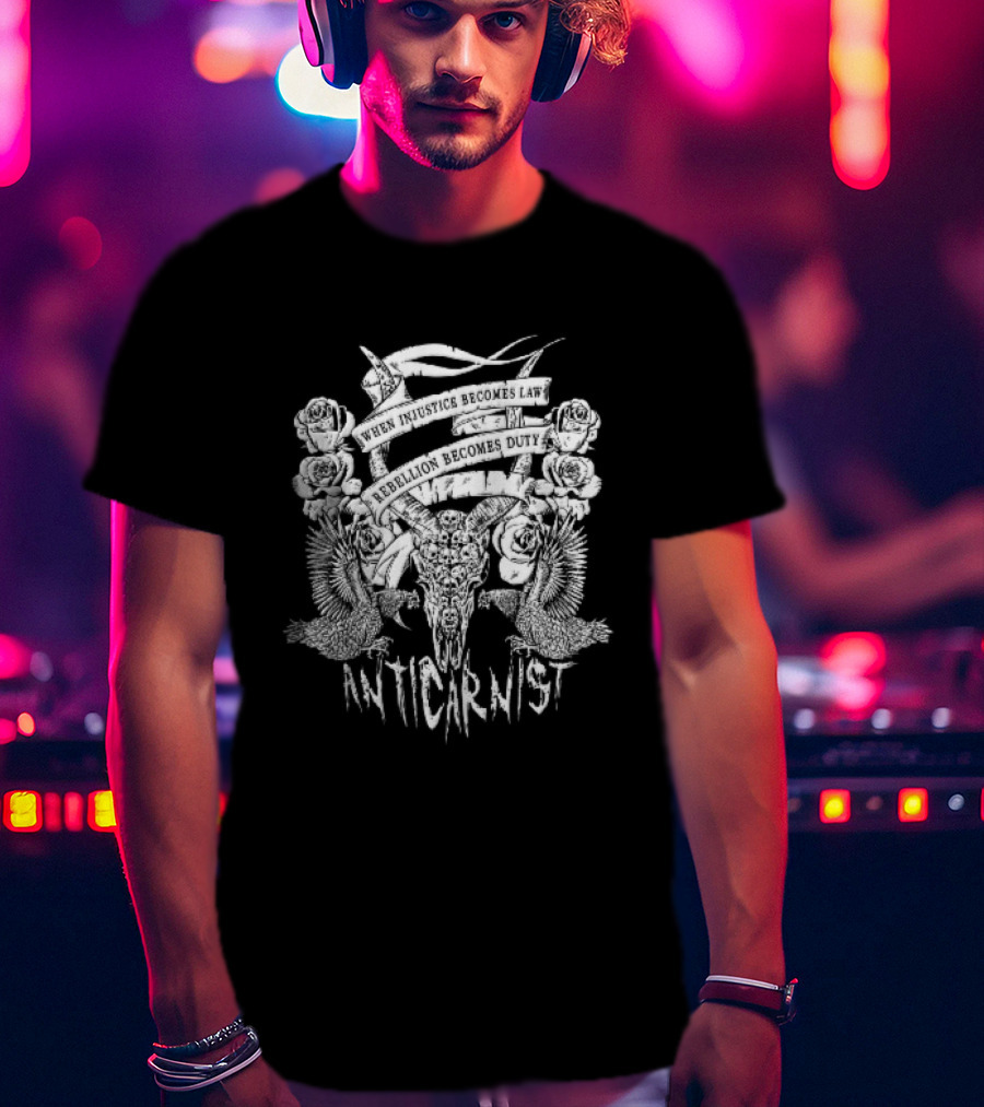 Anticarnist Horned Skull Injustice Rebellion Duty Human Skulls Chickens T-Shirt