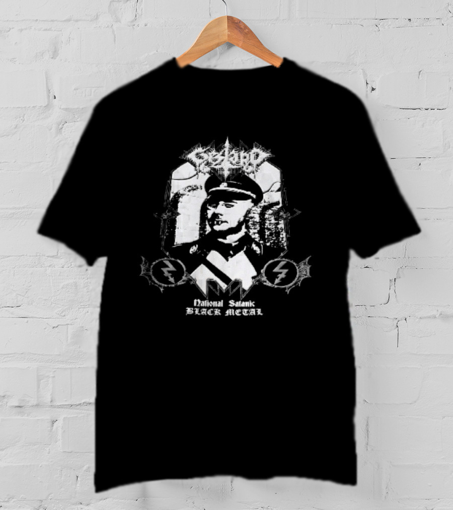 Gestapo National Satanic Black Metal Nazi Ss Officer Halftone Spiky Frame T-Shirt