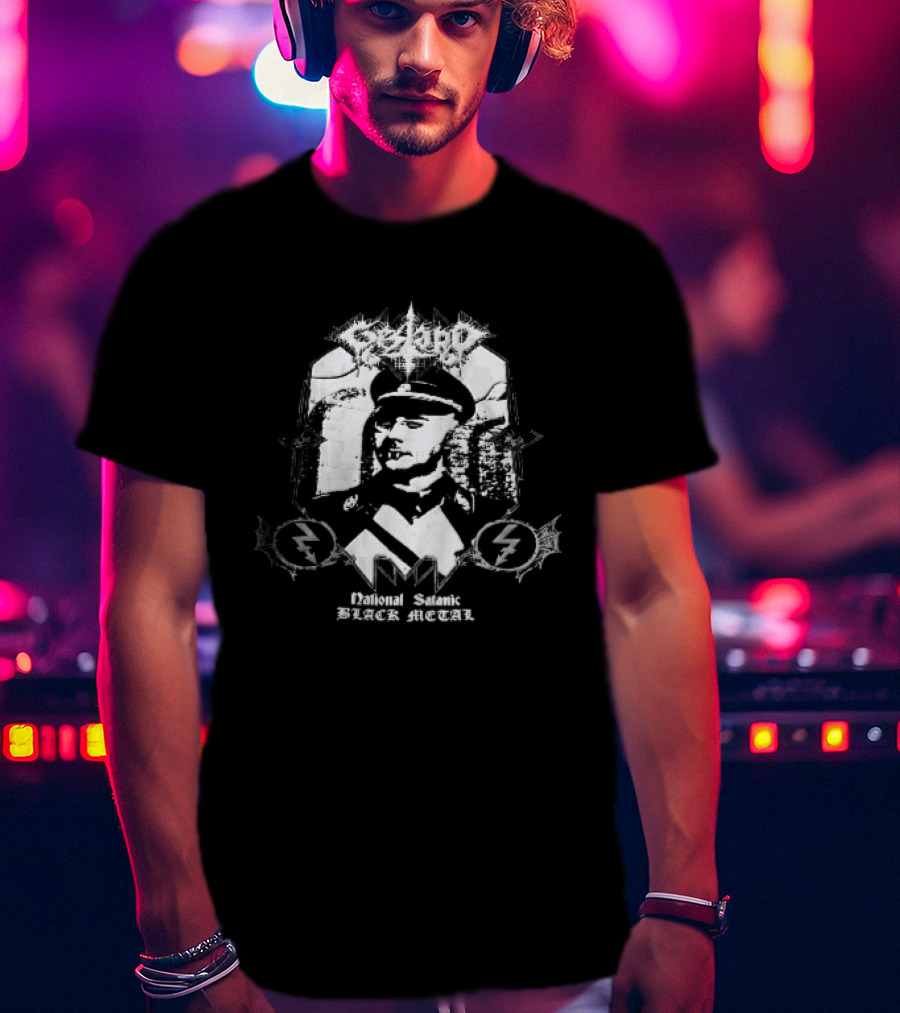 Gestapo National Satanic Black Metal Nazi Ss Officer Halftone Spiky Frame T-Shirt