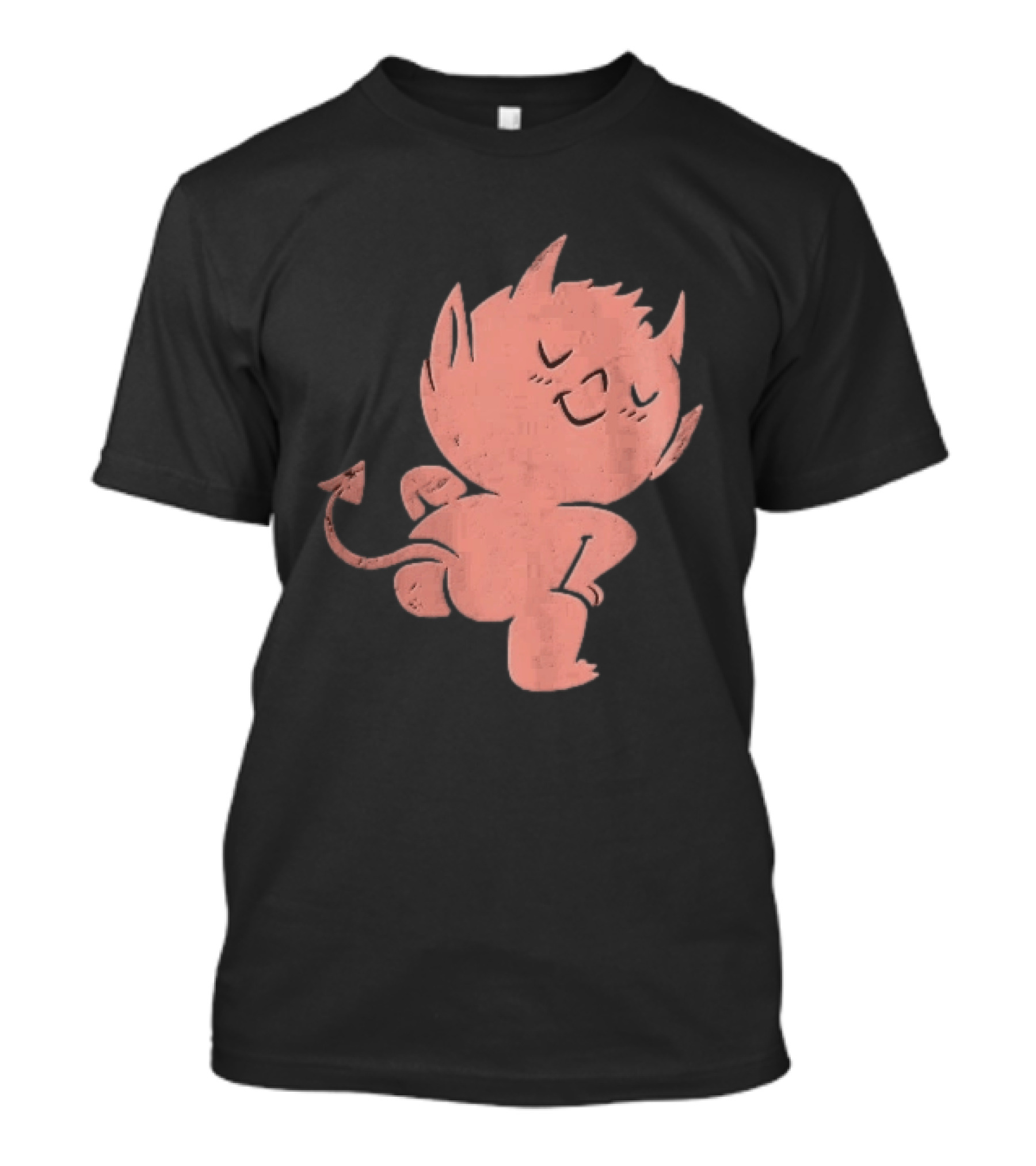 Mischievous Little Red Devil Cartoon Mooning With Distressed Texture T-Shirt