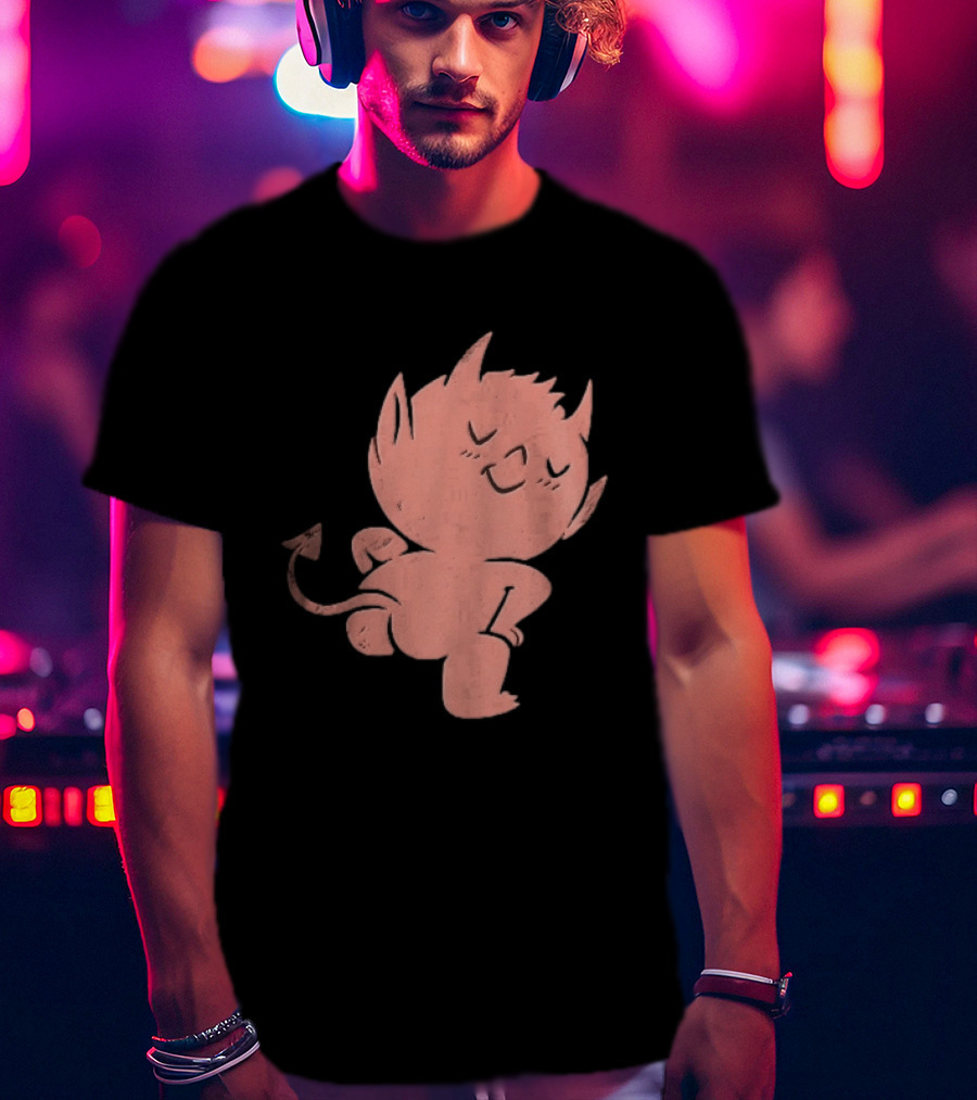 Mischievous Little Red Devil Cartoon Mooning With Distressed Texture T-Shirt