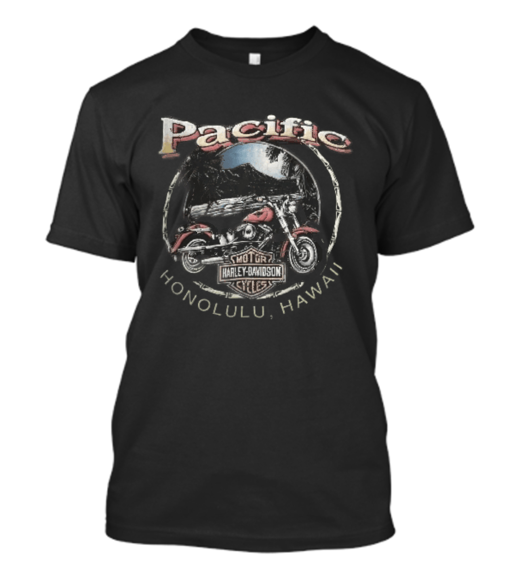 Harley Davidson Motor Cycles Pacific Red Bike Diamond Head Beach Honolulu Hawaii T-Shirt