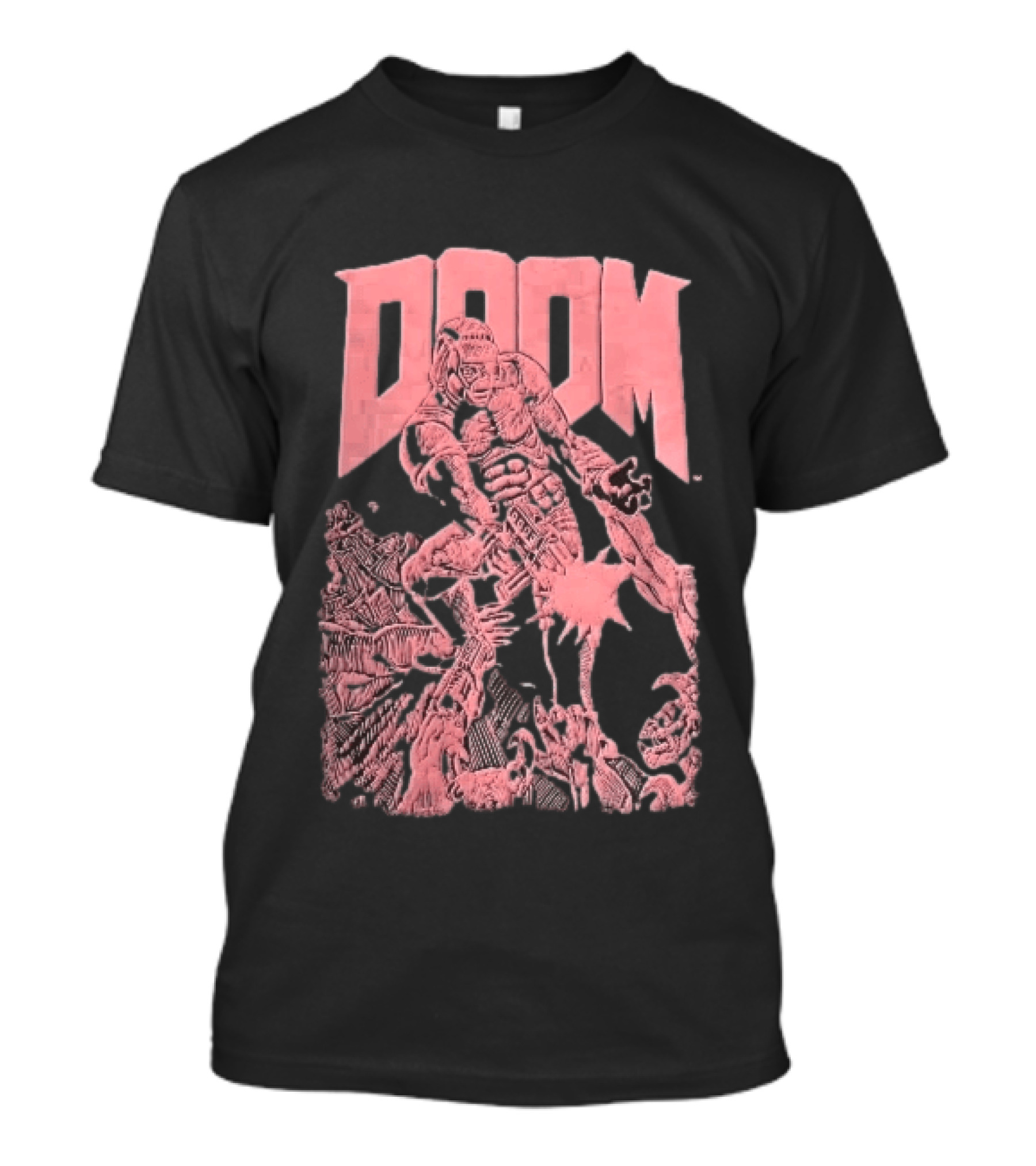 Doom Space Marine Battling Hell Demons Pink Sketch T-Shirt