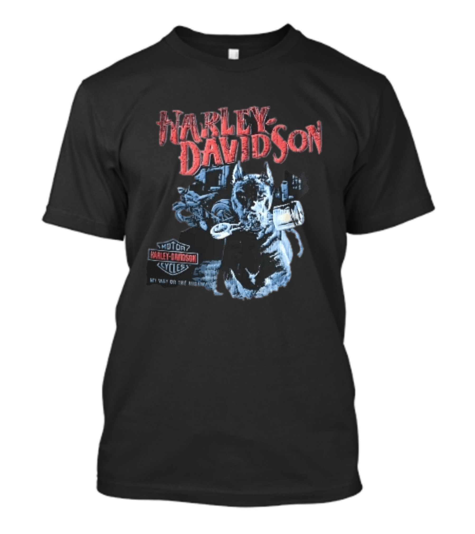 Harley Davidson My Way Or The Highway Dog Holding Piston Cycles T-Shirt