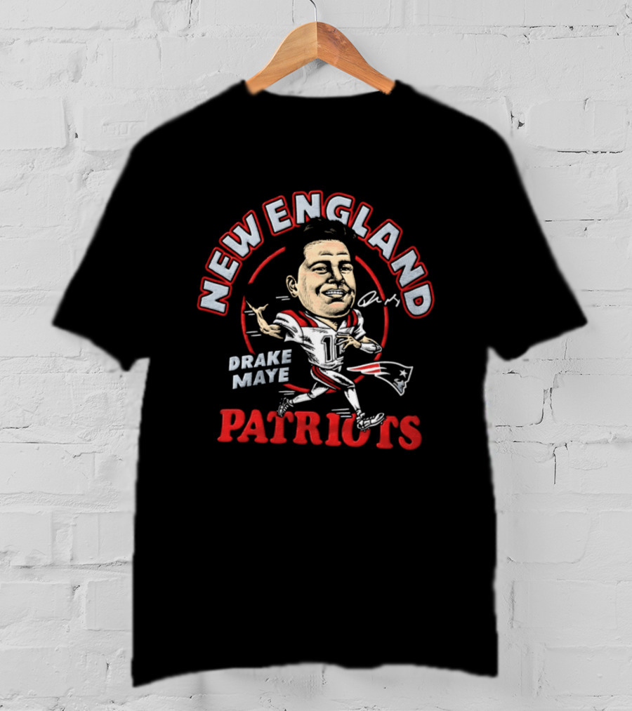 Drake Maye New England Patriots Caricature T-Shirt