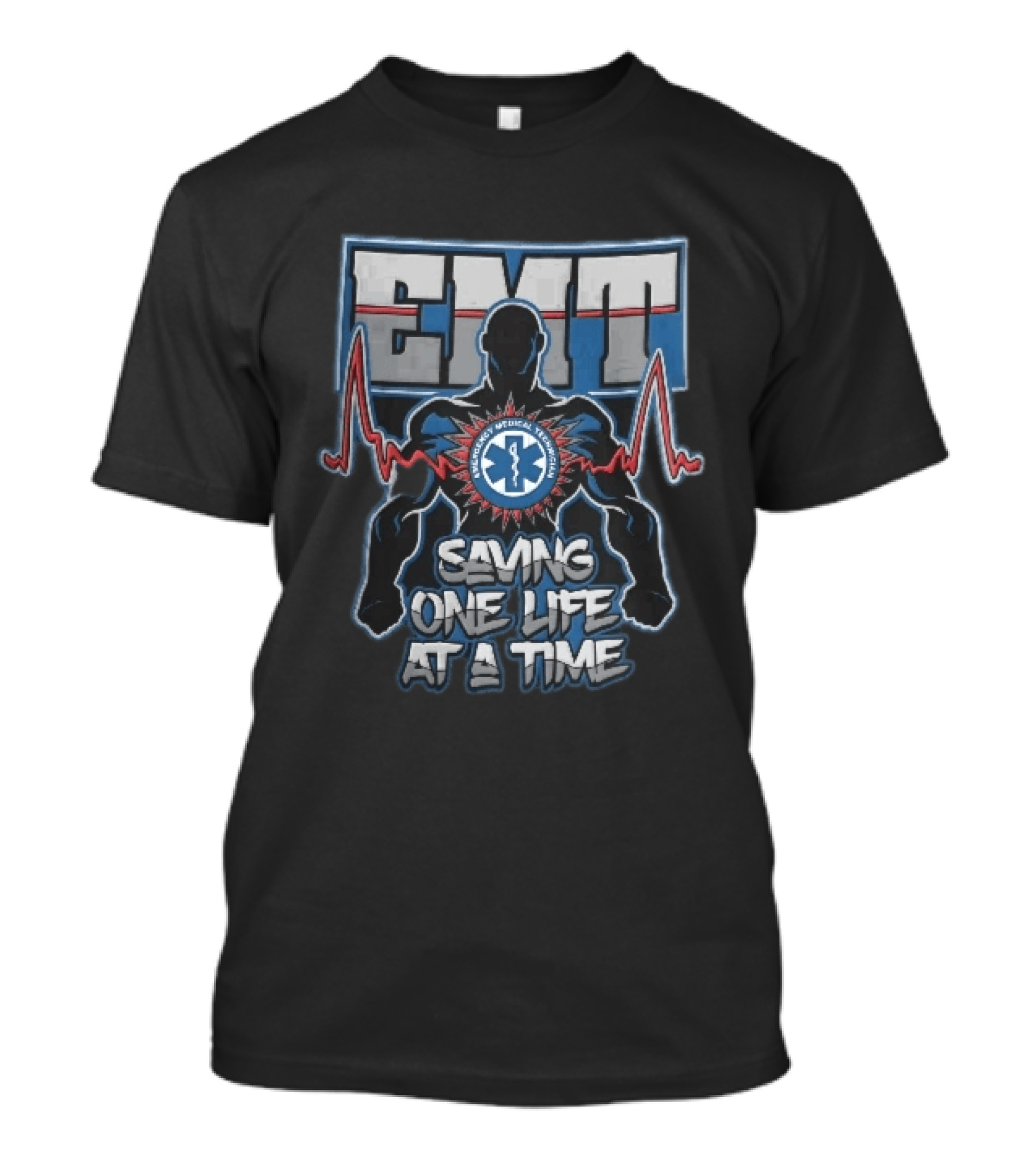 EMT Emergency Medical Technician Saving One Life At A Time With Muscular Silhouette And EKG Pulse T-Shirt