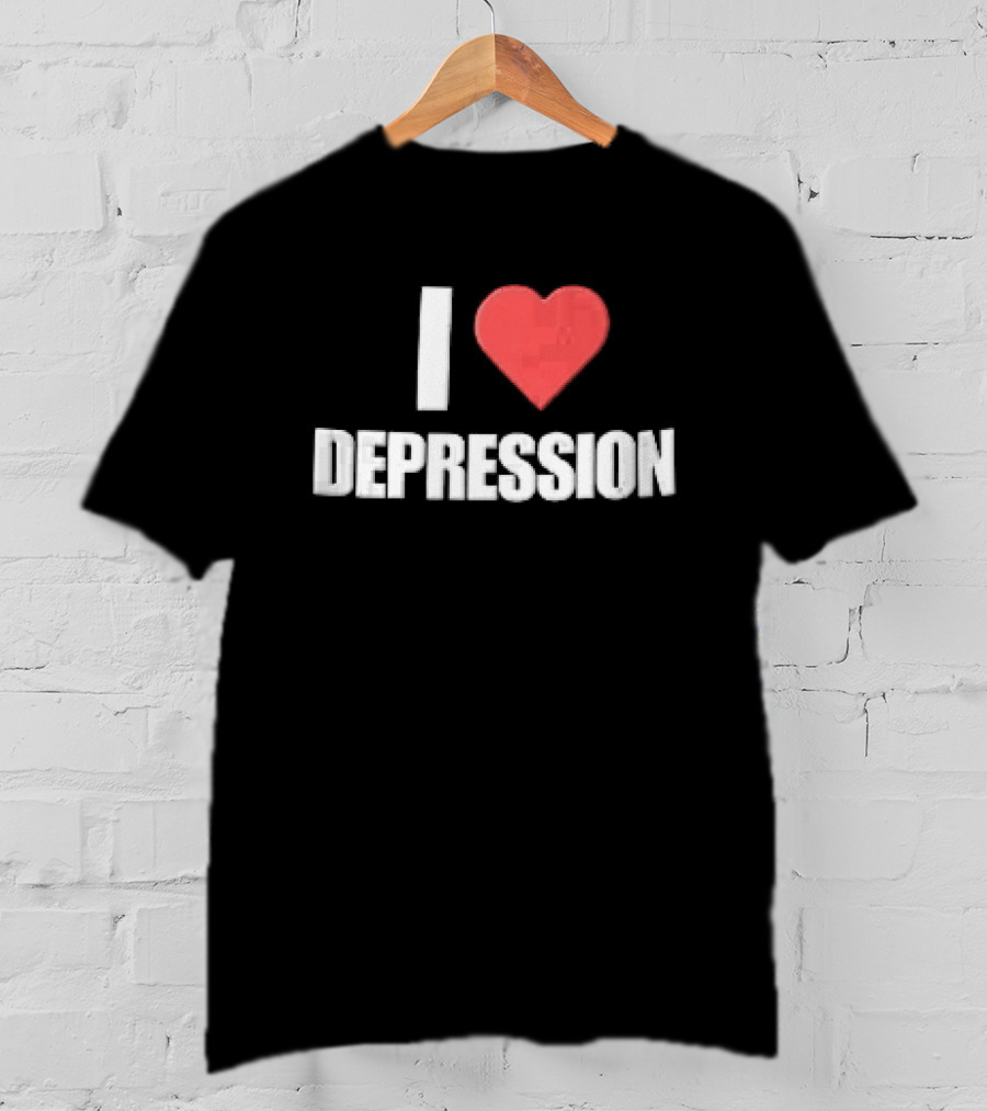 I Heart Depression White Text Red Heart Shape T-Shirt
