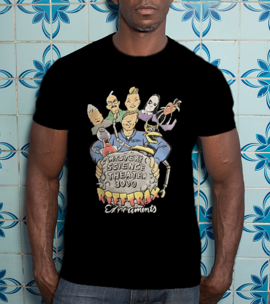 Mystery Science Theater 3000 Rifftrax Experiments Nelson Cartoon Caricature Host Robots Moon Rock T-Shirt