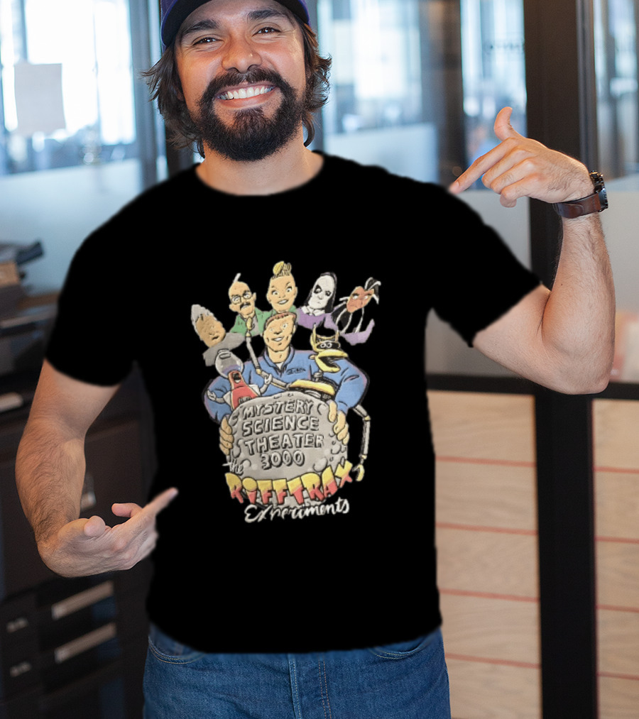 Mystery Science Theater 3000 Rifftrax Experiments Nelson Cartoon Caricature Host Robots Moon Rock T-Shirt