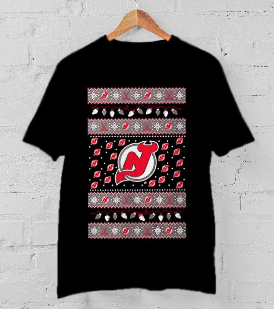 New Jersey Devils Christmas Holiday Lights T-Shirt