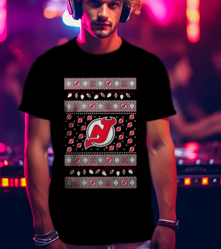 New Jersey Devils Christmas Holiday Lights T-Shirt
