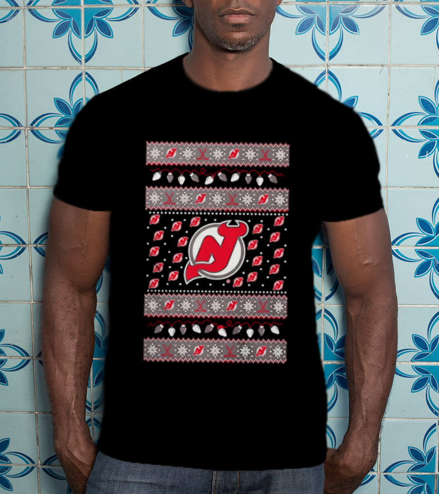 New Jersey Devils Christmas Holiday Lights T-Shirt
