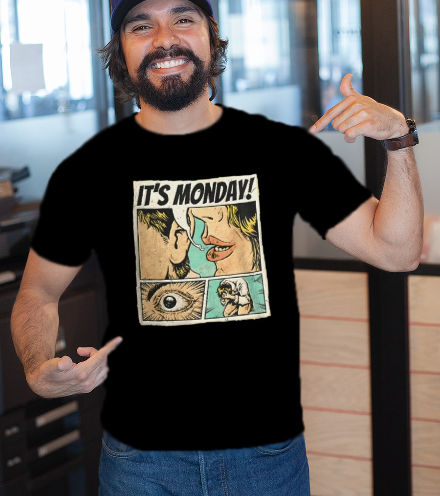 Its Monday Comic Strip Pop Art Woman Whispering Man Crying Vintage Halftone T-Shirt
