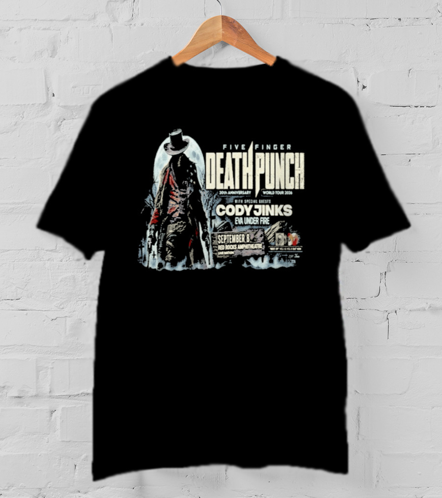 Five Finger Death Punch Red Rocks 20th Anniversary 2026 Cody Jinks Special Guest Denver CO T-Shirt