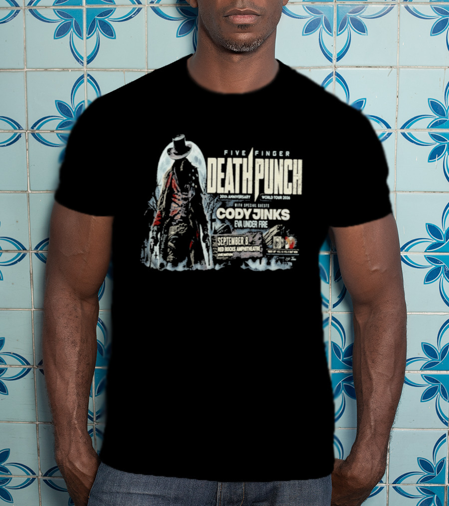 Five Finger Death Punch Red Rocks 20th Anniversary 2026 Cody Jinks Special Guest Denver CO T-Shirt
