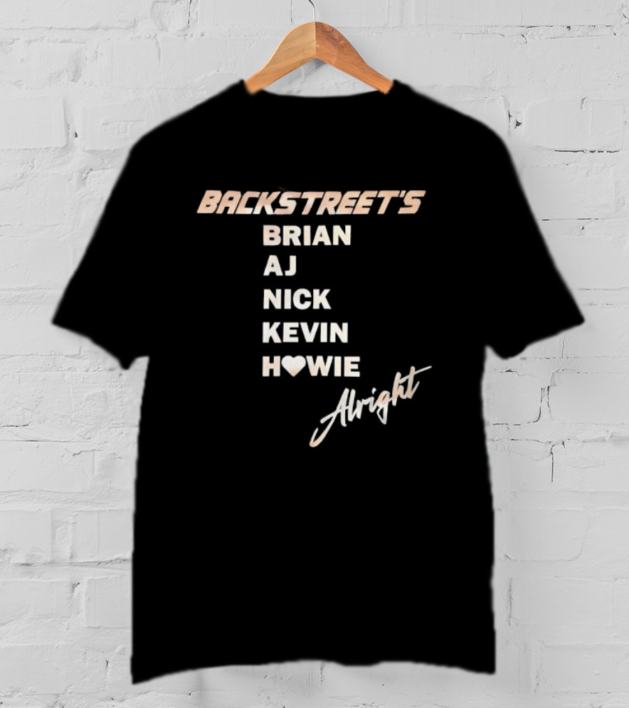 Backstreet's Brian AJ Nick Kevin Howie Alright Heart Cursive Gold T-Shirt