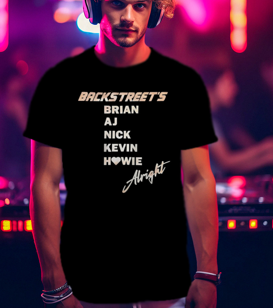 Backstreet's Brian AJ Nick Kevin Howie Alright Heart Cursive Gold T-Shirt