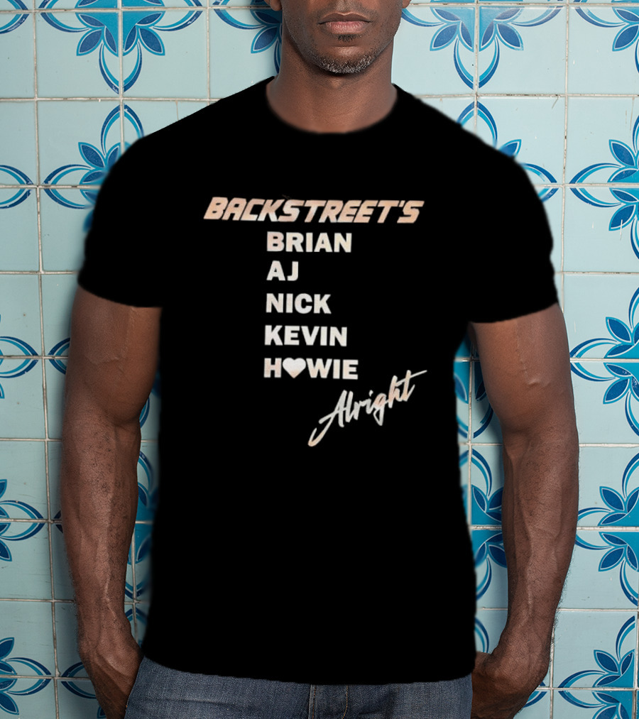 Backstreet's Brian AJ Nick Kevin Howie Alright Heart Cursive Gold T-Shirt