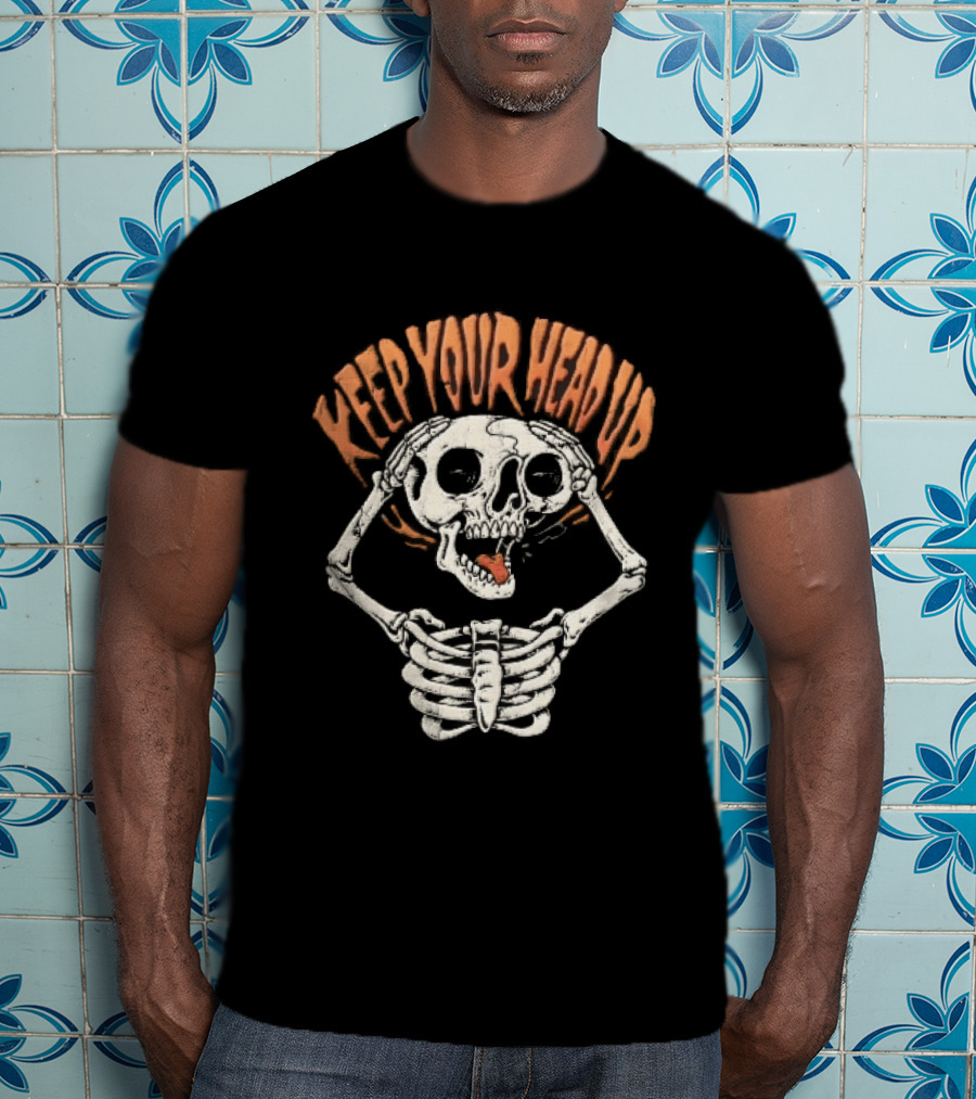 Keep Your Head Up Skeleton Lifting Skull Above Ribcage T-Shirt