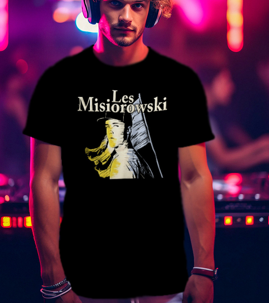 Les Misiorowski Baseball Pitcher Long Hair Flag Sketch T-Shirt