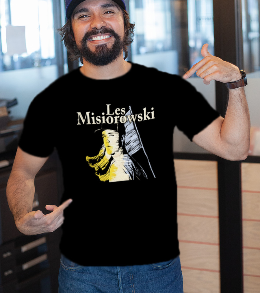 Les Misiorowski Baseball Pitcher Long Hair Flag Sketch T-Shirt